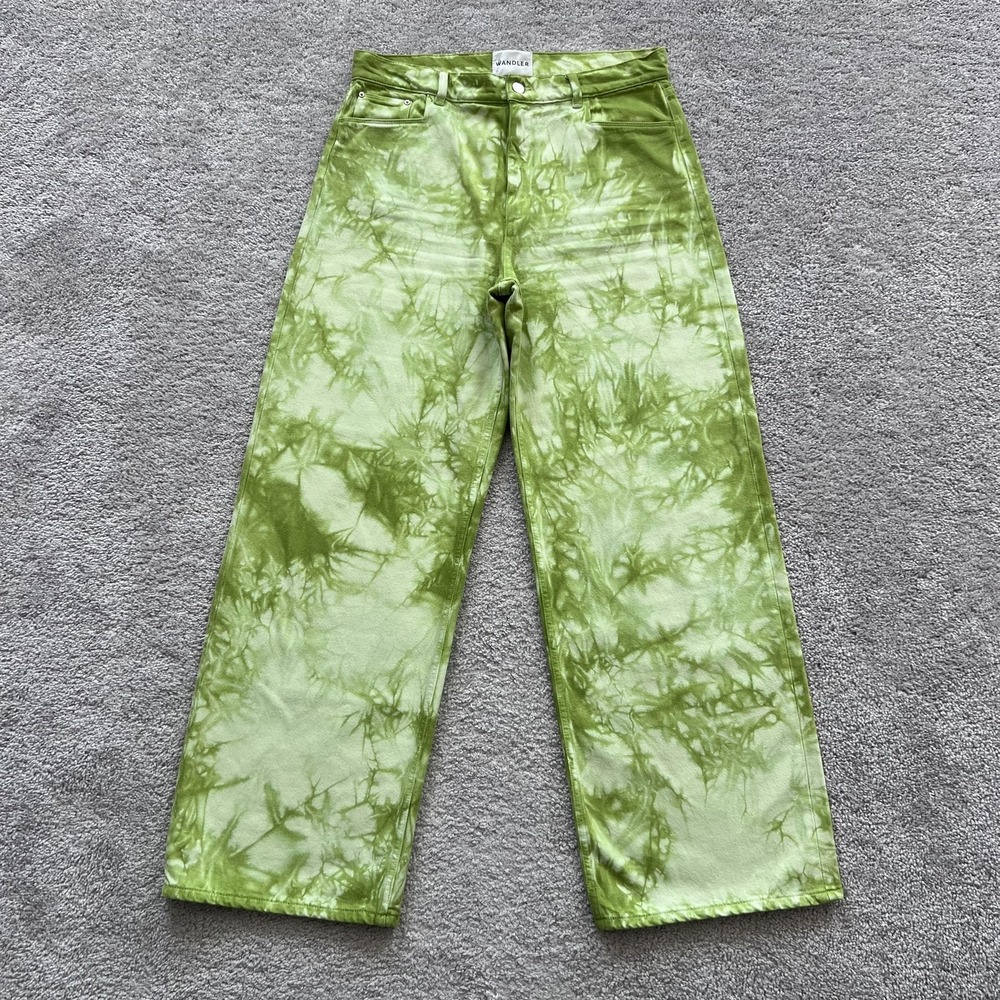 Wandler Magnolia Wide Leg Jeans Womens 31 Green‎ High Rise Made Italy Tie Dye